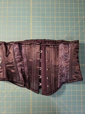Black Spuder Web Satin Waspie Waist Cincher Orchard Corset 30